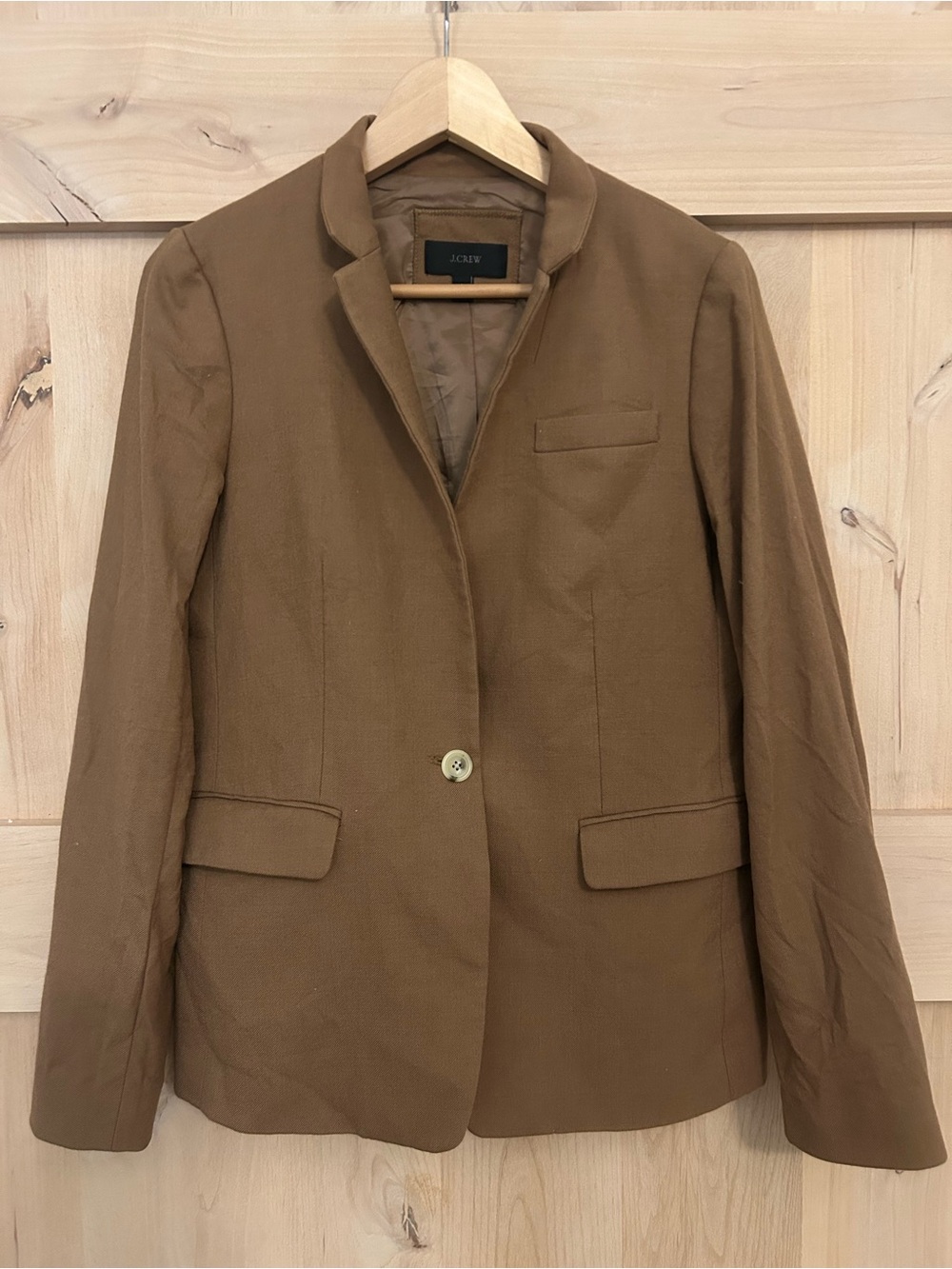 J. Crew Women's camel Brown Wool Single-Button Tailored Blazer, size 8.